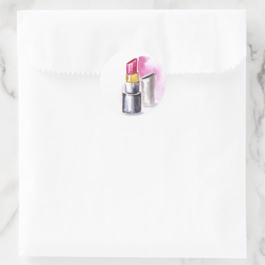 Roze lipstick ronde sticker (Tas)