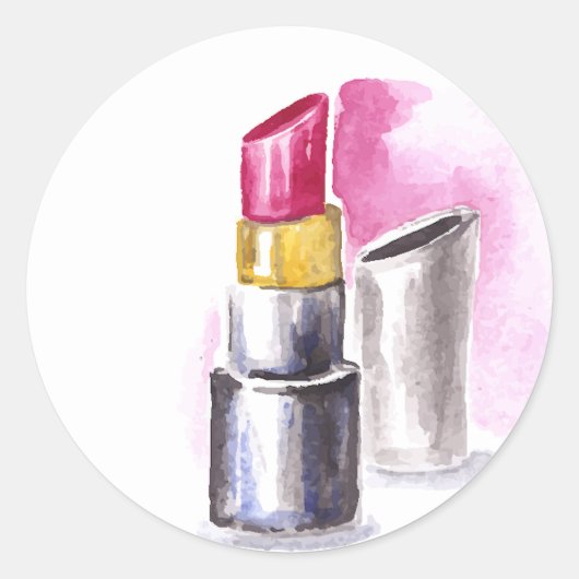 Roze lipstick ronde sticker (Voorkant)