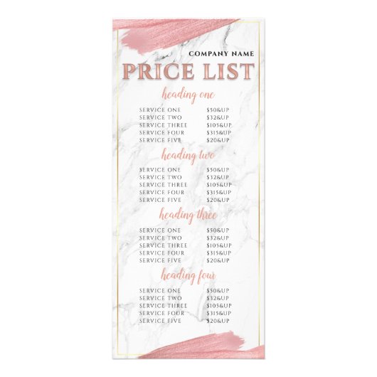 Roze lipstick Smear Marble Service Price List Reclamekaart (Voorkant)