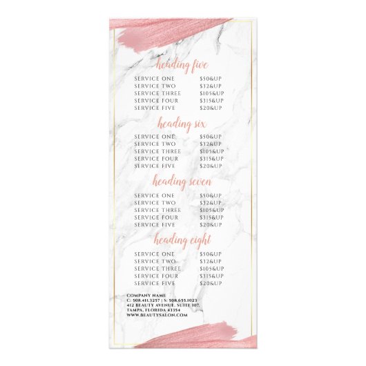 Roze lipstick Smear Marble Service Price List Reclamekaart (Achterkant)