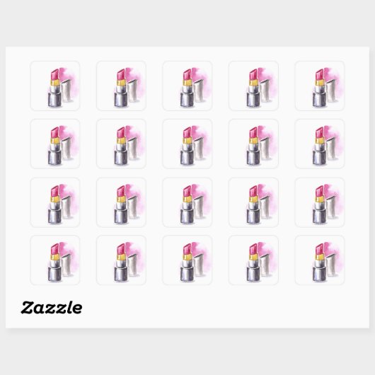 Roze lipstick vierkante sticker (Vel)
