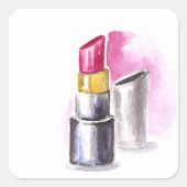 Roze lipstick vierkante sticker (Voorkant)
