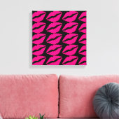 Roze lipstickus pop roze en zwart canvas afdruk (Insitu (Woonkamer))