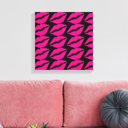 Roze lipstickus pop roze en zwart canvas afdruk (Insitu (Woonkamer))