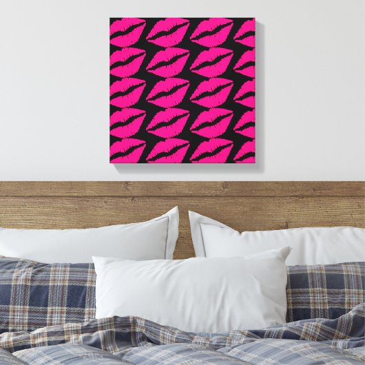 Roze lipstickus pop roze en zwart canvas afdruk (Insitu (Slaapkamer))