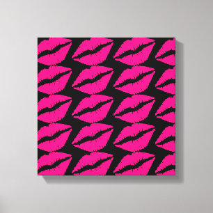 Roze lipstickus pop roze en zwart canvas afdruk