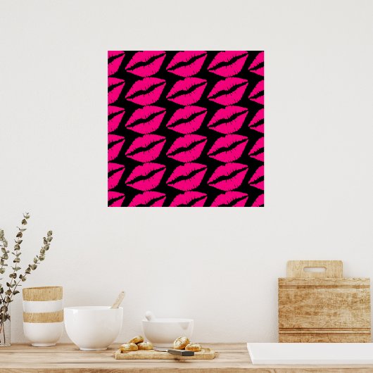 Roze lipstickus pop roze en zwart poster (Keuken)