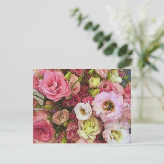 Roze Lisianthus Flowers Briefkaart (Staand voorkant)