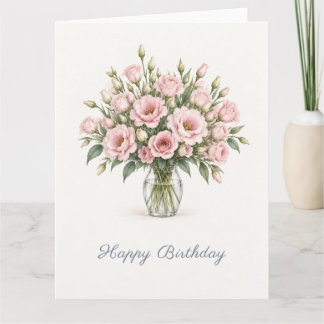 Roze Lisianthus Verjaardag Kaart