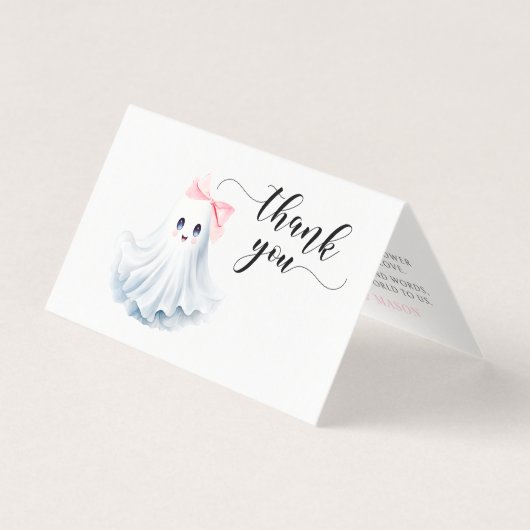 Roze Little Boo Baby shower opvouwbaar Dank u Kaart (Voorkant)