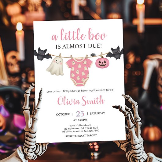 Roze Little Boo Clothesline Baby shower Kaart