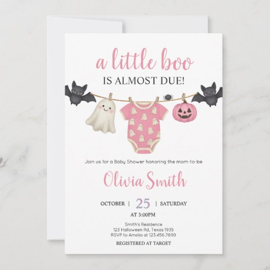 Roze Little Boo Clothesline Baby shower Kaart (Voorkant)