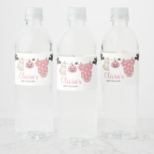 Roze Little Boo Clothesline Baby shower Waterfles Etiket (Flessen)