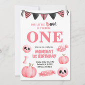 Roze Little Boo Een Meisje Halloween 1e Verjaardag Kaart (Voorkant)