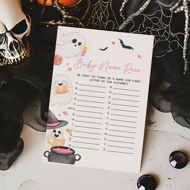 Roze Little Boo Halloween Baby Naam Race Game (Pink Little Boo Baby Shower Baby Name Race Game)