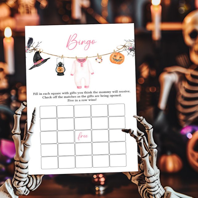 Roze Little Boo Halloween Baby shower Bingo spel (Halloween Baby Clothes Baby Shower Bingo Game)