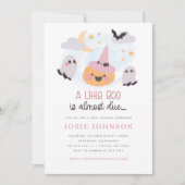 Roze Little Boo Halloween Baby shower Invitation Kaart (Voorkant)