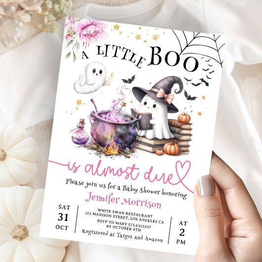Roze Little Boo Halloween Baby shower Kaart