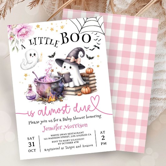 Roze Little Boo Halloween Baby shower Kaart