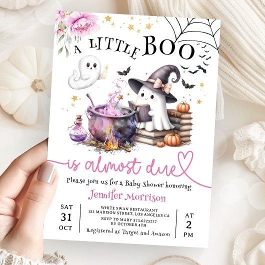 Roze Little Boo Halloween Baby shower Kaart