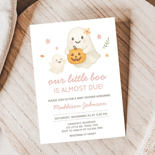 Roze Little Boo Halloween Baby shower Kaart