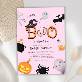 Roze Little Boo Halloween Baby shower Kaart