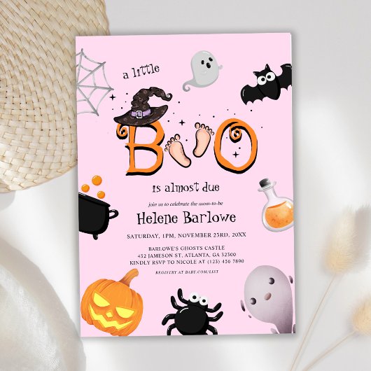 Roze Little Boo Halloween Baby shower Kaart
