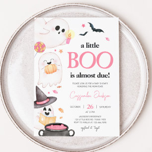 Roze Little Boo Halloween Baby shower Kaart