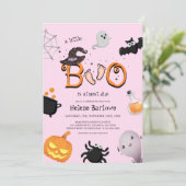 Roze Little Boo Halloween Baby shower Kaart (Staand voorkant)