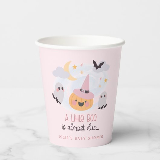 Roze Little Boo Halloween Baby shower Papieren Bekers (Achterkant)