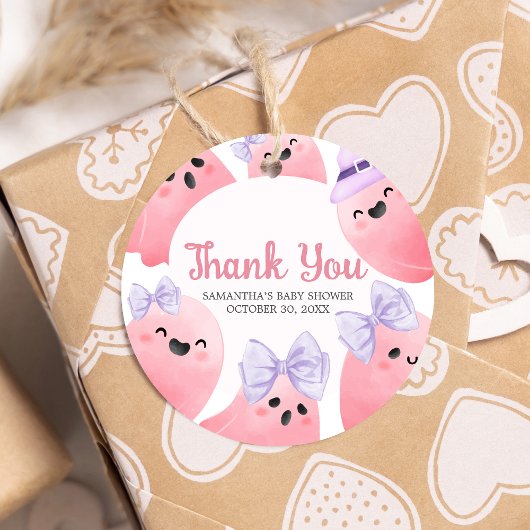 Roze Little Boo Halloween Baby shower Rond Bedankjes Labels