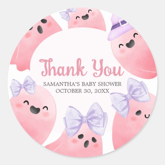 Roze Little Boo Halloween Baby shower Ronde Sticker (Voorkant)