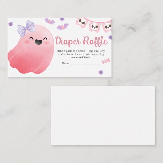 Roze Little Boo Halloween BabyShower Luier Raffle Informatiekaartje (Voorkant / Achterkant)