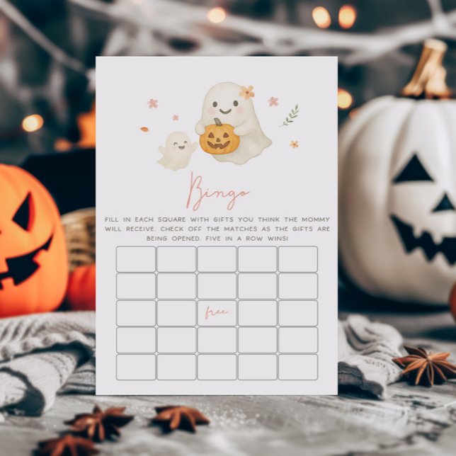 Roze Little Boo Halloween Bingo Spel (Pink Halloween Little Boo Baby Shower Bingo Game)