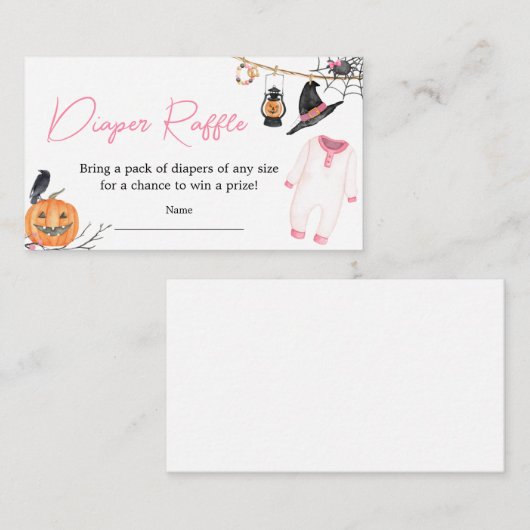 Roze Little Boo Halloween Luier Raffle Informatiekaartje (Voorkant / Achterkant)