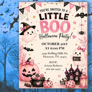 Roze Little Boo Kids Halloween-feestje Kaart