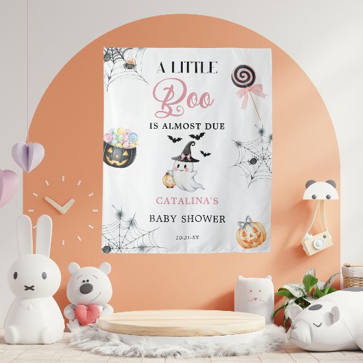 Roze Little Boo Schattige Ghost Baby shower Achter Wandkleed