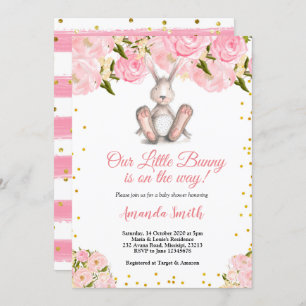 Roze Little Bunny Gold Baby shower Invitation Kaart