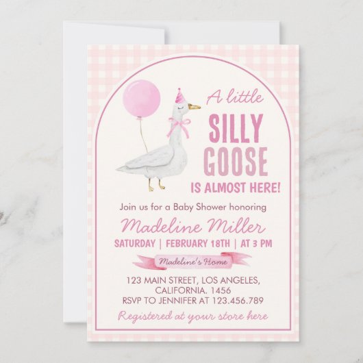 Roze Little Gekke Goose Balloon Baby shower Kaart (Voorkant)