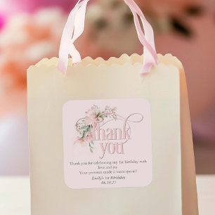 Roze Little MIss Onederful Meisje 1e Verjaardag da Vierkante Sticker