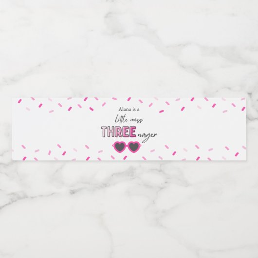 Roze Little Miss Threenager Waterflesetiketten Waterfles Etiket (Enkel label)
