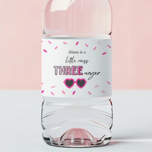Roze Little Miss Threenager Waterflesetiketten Waterfles Etiket