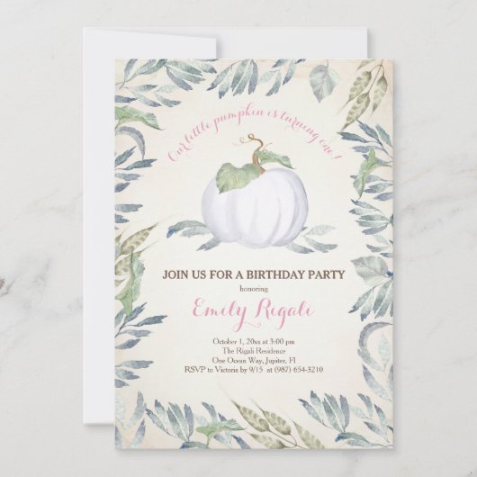 Roze Little Pumpkin BIRTHDAY ARTITY Invitation Kaart (Voorkant)