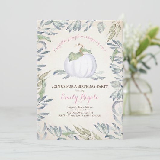 Roze Little Pumpkin BIRTHDAY ARTITY Invitation Kaart (Staand voorkant)