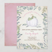 Roze Little Pumpkin BIRTHDAY ARTITY Invitation Kaart (Voorkant / Achterkant)