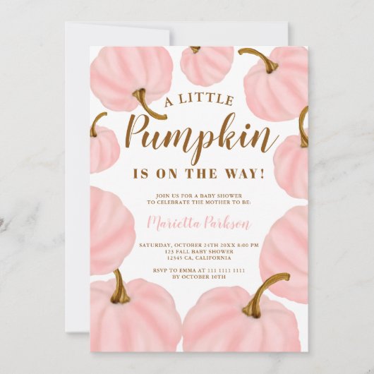 Roze Little pumpkin herfst script baby shower Kaart (Voorkant)