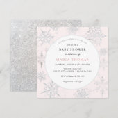 Roze Little Snowflake Baby shower Invitation Kaart (Voorkant / Achterkant)