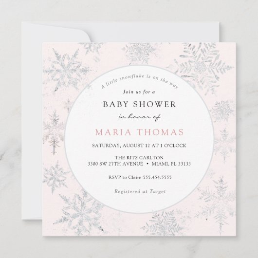 Roze Little Snowflake Baby shower Invitation Kaart (Voorkant)