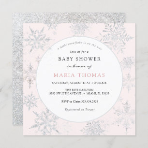 Roze Little Snowflake Baby shower Invitation Kaart