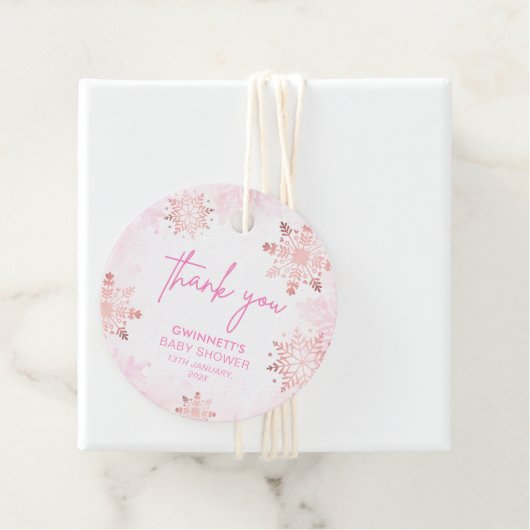 Roze Little Snowflake Girl Baby shower Bedankjes Labels (In situ)